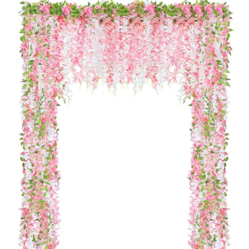 Thiccywoov 4pcs Wisteria Artificial Flowers Garland, 7.2Ft/Piece Wisteria Hanging Flowers Garland for Wedding Arch Decorat...