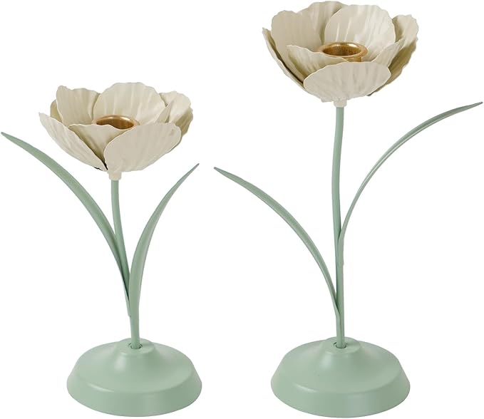 NIKKY HOME Tulip Taper Candle Holders Set of 2, Vintage Elegant Flower Shaped Metal Candlestick for Table Centerpieces, We...