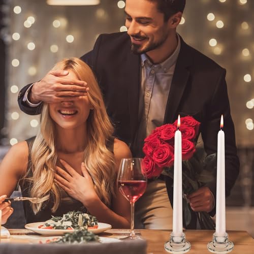 12 PCS Glass Taper Candle Holders Bulk Candlestick Holders Clear Short Tapered Candle Stick Holder Decor Set for Table Cen...