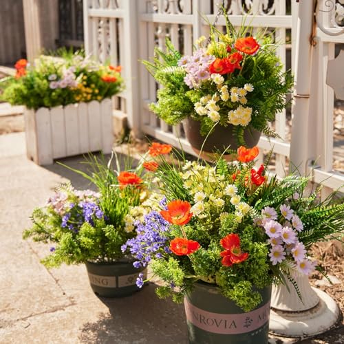 Clycaloor 23Pcs Outdoor Artificial Boxwood UV Resistant Fake Stems Plants, Faux Plastic Greenery for Indoor Outside Hangin...