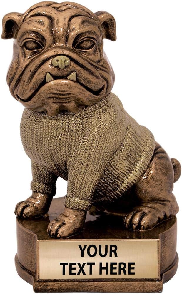 Crown Awards 4.5" Bulldog Sculpture, Custom Resin Mascot Trophies with Customized Engraving