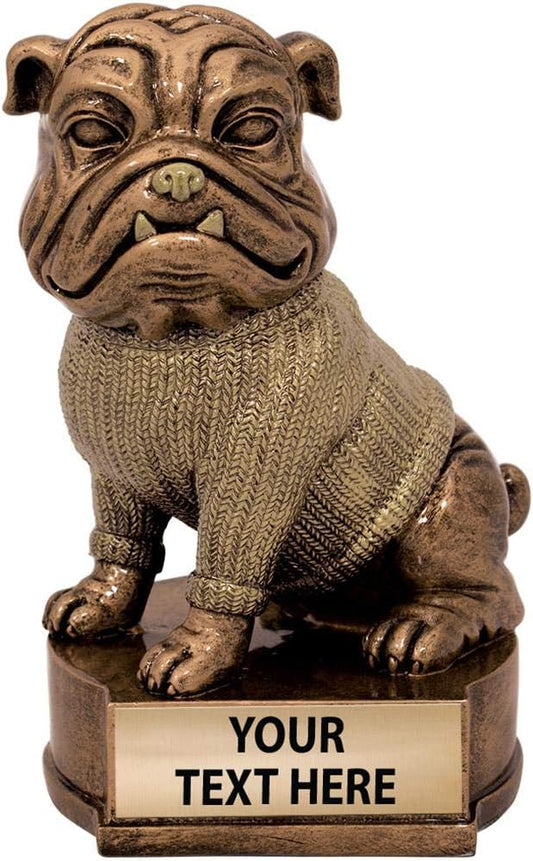 Crown Awards 4.5" Bulldog Sculpture, Custom Resin Mascot Trophies with Customized Engraving