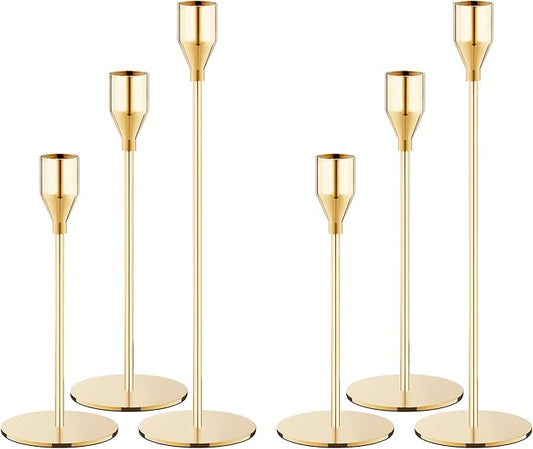 NLBTW Gold Taper Candle Holders Set of 6, Metal Candlestick Holders for Table or Mantel Decor Centerpiece, Candle Stick Ho...