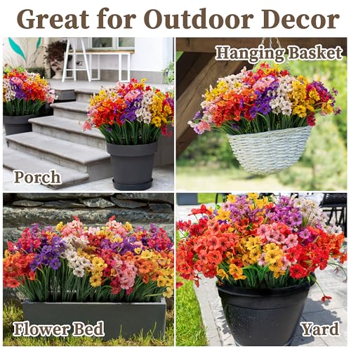 24 Bundles Artificial Flowers for Outdoors/Indoors, Fake Flowers Plants for Indoor Outside Garden Porch Window Box Home We...