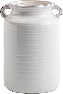 Ceramic Rustic Distressed White Flower Vase for Centerpieces, Kitchen, Office or Living Room (5.9''x8.6”)