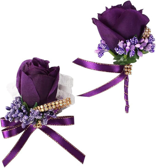 WANLIAN Rose Wrist Corsage Bridesmaid Corsage and Boutonniere Set for Wedding Prom Party Hand Flower Decoration Set of 2 (...