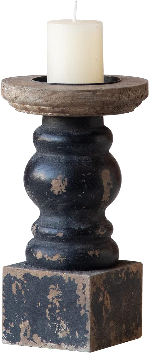 Wooden Black Candle Holder, Decorative Candle Holders for Table, Rustic Pillar Candle Holder, Table Centerpieces for Dinin...