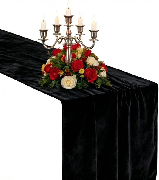 MANSPHIL Black Velvet Table Runners 36 Inches for Valentine's Day Casino Theme Party Gothic Wedding Decorations - Short Co...