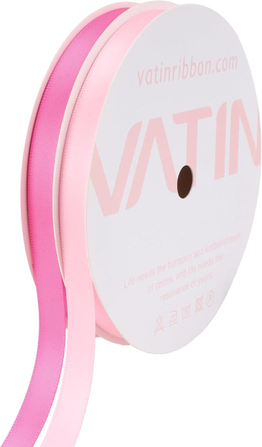 VATIN Pink & Hot Pink 2 Rolls Double Faced Satin Ribbon 3/8" Wide X 10 Yards Each, Total 20 Yards Silk Ribbons for Gift Wr...