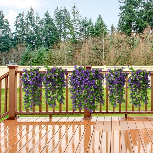 ZFProcess 2PCS Artificial Hanging Flowers, Fake Hanging Plants Violet Vines UV Resistant for Wall Home Room Garden Wedding...
