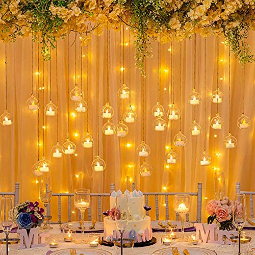 Sziqiqi Hanging Glass Globes Orbs Tea Light Candle Holders with Flameless LED Tealight for Wedding Ornaments, Wedding Birt...