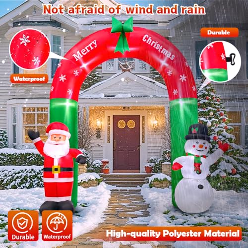 KOOY 8FT Christmas Inflatable Santa Snowman Arch Outdoor Decorations Blow up Yard Decoration,LED Lights for Christmas Part...