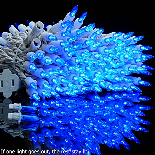 YULETIME 200 Blue LED Christmas Lights with White Wire, Pack of 2 Strands 33 Feet 100 Lights UL Certified Holiday String L...