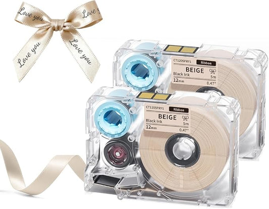 Phomemo A30 P15 Exclusive Embellish Black Print on Beige Satin Ribbon, Fabric Ribbons for Gift Wrapping, Wedding Bouquets,...