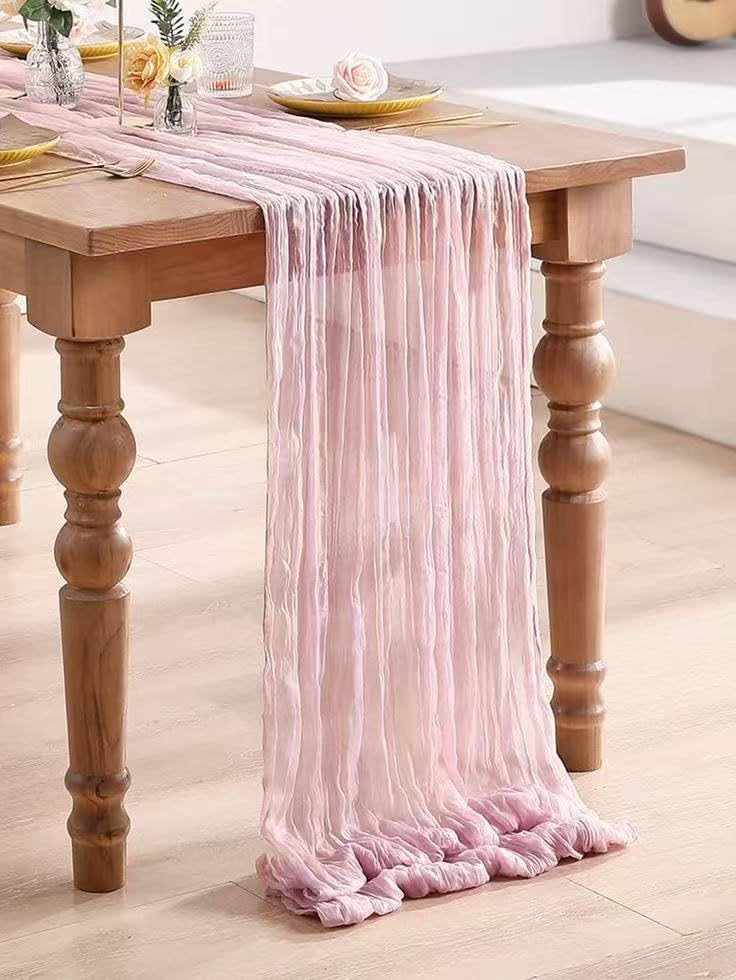 12Pack Light Pink Table Runner 10Ft Cheesecloth Table Runner Boho Gauze Table Runners Long Cheese Cloth Table Runners for ...