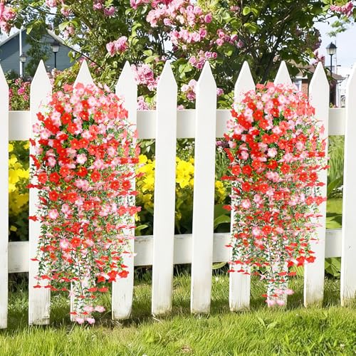 Waipfaru Artificial Hanging Flowers for Outdoors, 4 Pcs Fake Hanging Plants for Outdoor, UV Resistant Silk Faux Violet Flo...