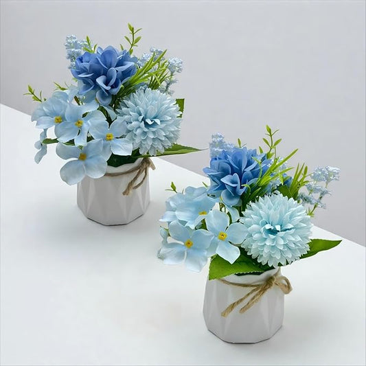 Carfoeny 2 Pcs Blue Hydrangea Artificial Flowers Bathroom Decor Fake Flowers in Small Flower Vases for Centerpieces Floral...