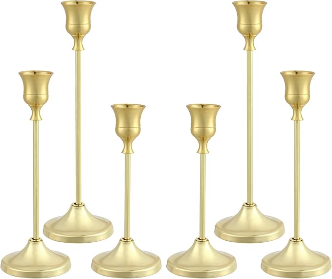 Tunyet Candlestick Holders 6PCS, Metal Taper Candle Holder, Gold Candle Holders for Pillar Candles, Candle Holder for Wedd...
