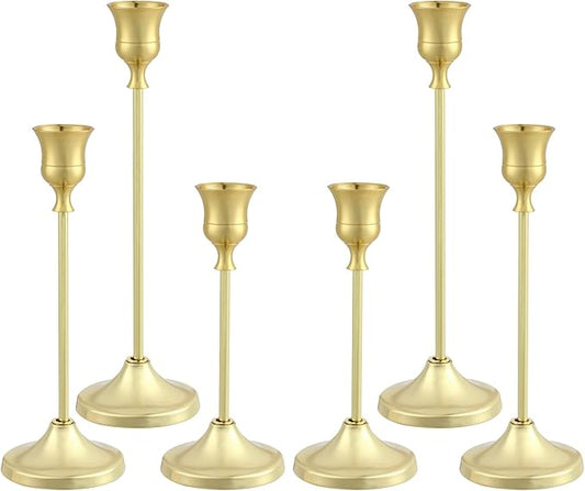 Tunyet Candlestick Holders 6PCS, Metal Taper Candle Holder, Gold Candle Holders for Pillar Candles, Candle Holder for Wedd...