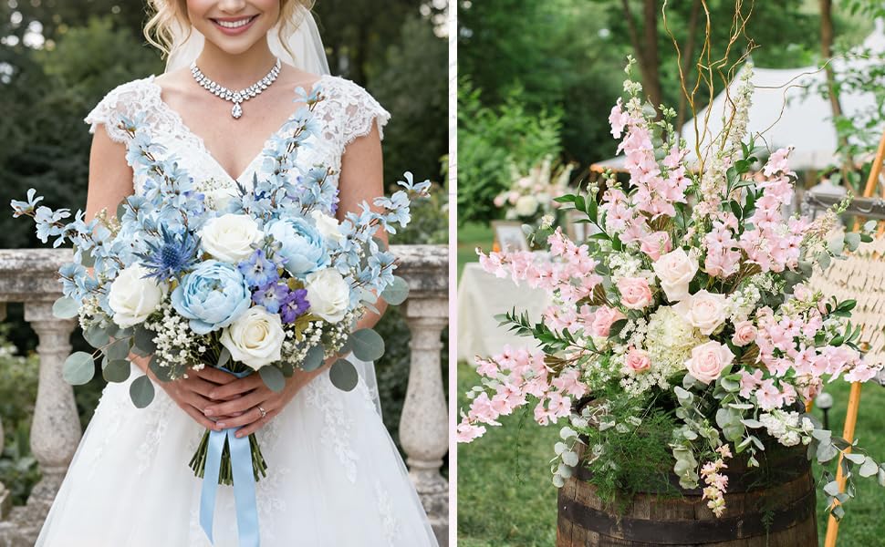 IPOPU Light Blue Flowers Artificial Delphinium 5PCS Long Stem Artificial Flowers for Tall Vase Silk Larkspur Faux Florals ...