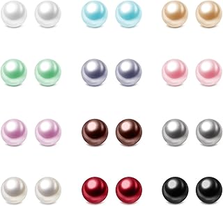 Charisma 6mm Composite Round Ball Pearls Stud Earrings - Hypoallergenic 12 Pairs Mixed Color Imitation Pearl Earrings Set ...