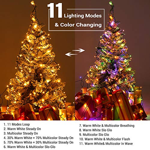Brizled Christmas Lights, 65.67ft 200 LED Color Changing Tree Lights 11-Function Warm White & Multicolored Christmas Light...