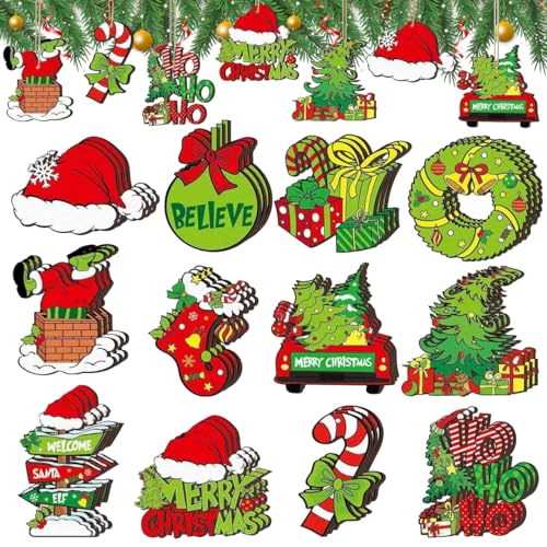 36pcs Christmas Tree Decorations - Wood Christmas Tree Hanging Ornament Holiday Xmas Ornaments Christmas Decorations Decor...