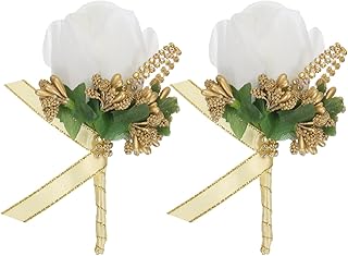 MECCANIXITY 2 Pcs Boutonnieres Wedding Rose Groom Boutonnieres with Pin and Clip for Wedding Party Ceremony Anniversary Fo...