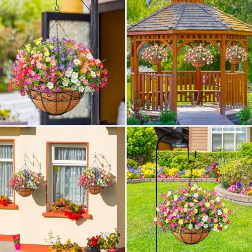 Ouddy Decor Artificial Hanging Flowers with Basket, Faux Silk Flowers in Coconut Lining Basket, Spring Summer Outdoor Deco...