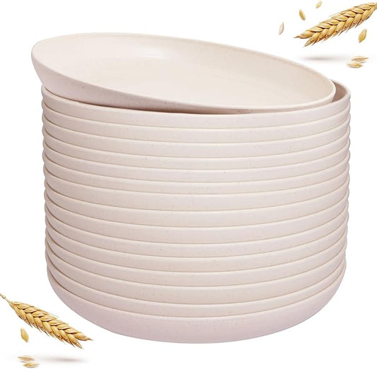 LIYH 20 Pcs Wheat Straw Plates - 9 Inch Unbreakable Dinner Plates - Dishwasher Safe Plastic Plate Reusable - Lightweight P...