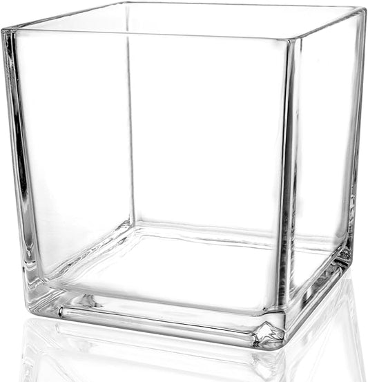 Comrzor 1 Pack Square Glass Vase 5" x 5" x 5", Clear Flower Vase for Centerpieces, Candle Holder for Wedding Party Events,...