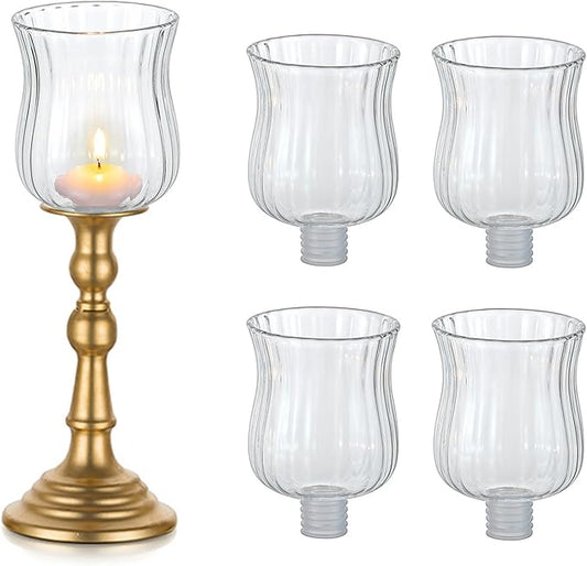 Glasseam Glass Votive Cups with Pegs: Set of 5 Shabbat Votive Candle Holders Bulk with Rubber Grippers Ribbed Glass Clear ...