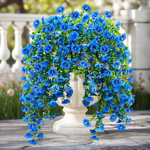 ICX 4PCS Artificial Hanging Flowers for Outdoors,Silk Morning Glory UV Resistant Fake Hanging Flowers,Artificial Flowers f...