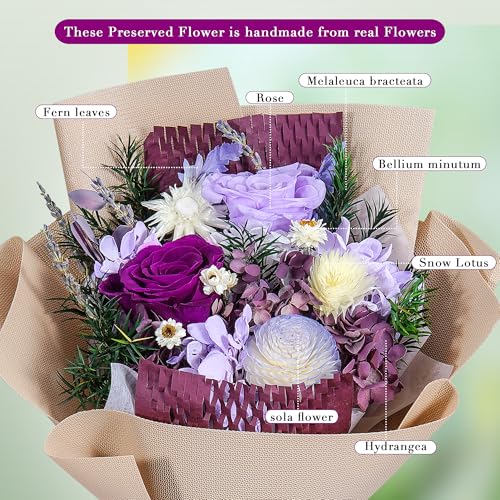 Loveliome Preserved Flowers Bouquet Natural Long Lasting Real Flowers, Forever Love Eternal Rose Flower Decorative, Annive...