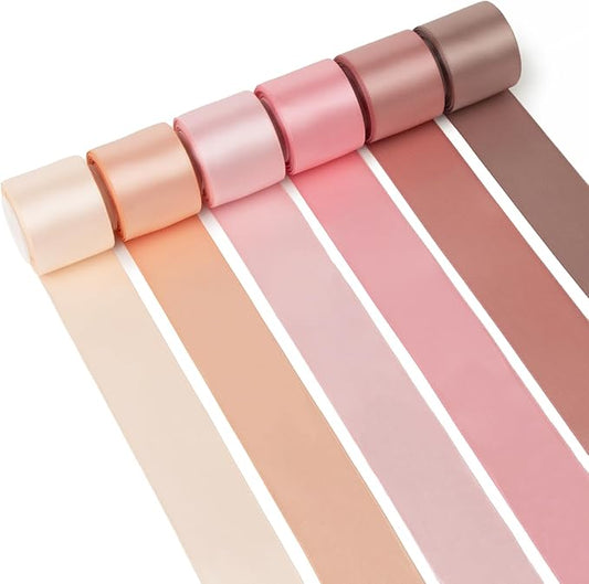 Mlurcu Pink Ribbon 1-1/2 Inch Pink Satin Ribbon Dusty Rose/Rose Gold/Nude/Peach/Pink Ribbons for Gift Wrapping Flower Bouq...