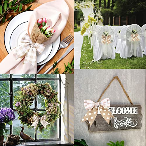 3 Rolls Burlap Wired Ribbons 15 Yards Stripe Dot Buffalo Plaid Pattern Wrapping Gingham Grosgrain Ribbon for DIY Crafts Pa...