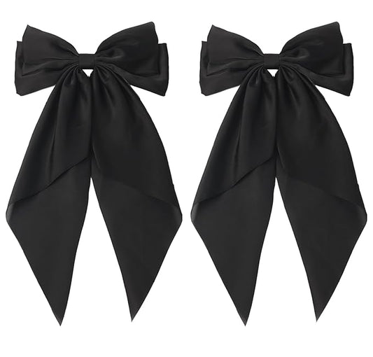 SUSULU Black Ribbon Bow Hair Clips with Long-Tail - Party Hairpins and Accessories for Women and Girls, 2pcs