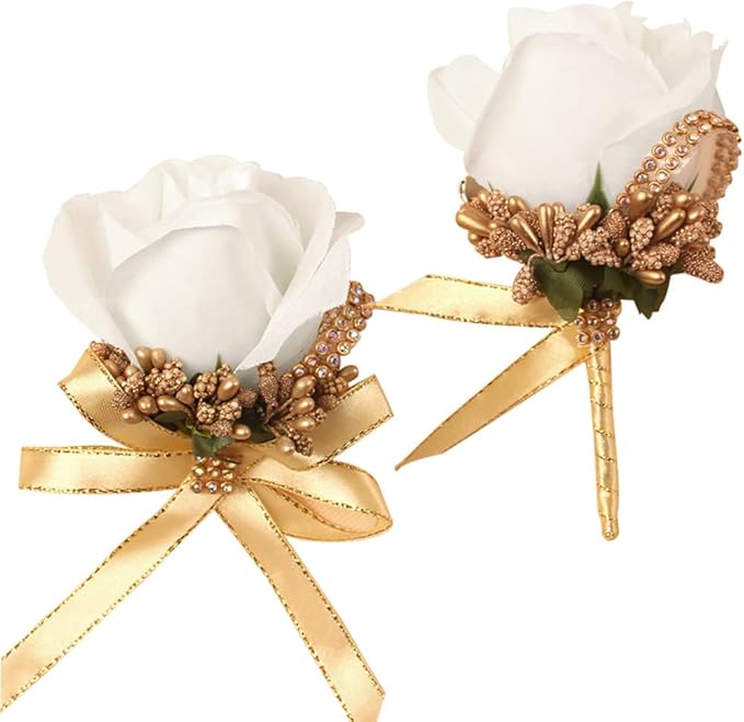 WANLIAN Rose Wrist Corsage Bridesmaid Corsage and Boutonniere Set for Wedding Prom Party Hand Flower Decoration Set of 2 (...