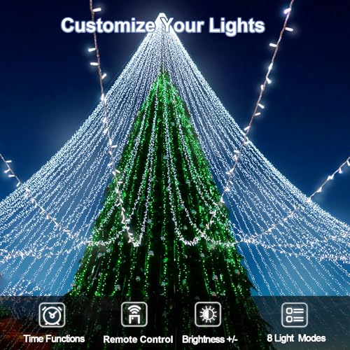 200 FT 500 LED Christmas Lights Outdoor Decorations Super Long Fairy Lights Waterproof 8 Modes Timer Clear Wire String Lig...