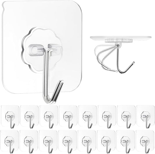 ZESLMG Adhesive Wall Hooks for Hanging, 16 Pack Self Sticky Hooks Heavy Duty 22lb Clear, Removable Shower Hook No Damage f...