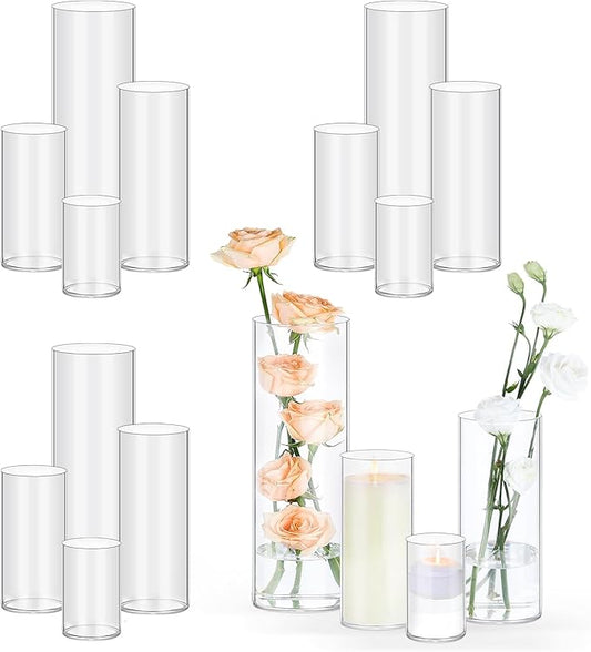 TBWIND 16 Pack Glass Cylinder Vases 4, 6, 8, 10 Inch Tall Clear Flower Vases for Table Centerpieces Wedding Decoration, Hu...