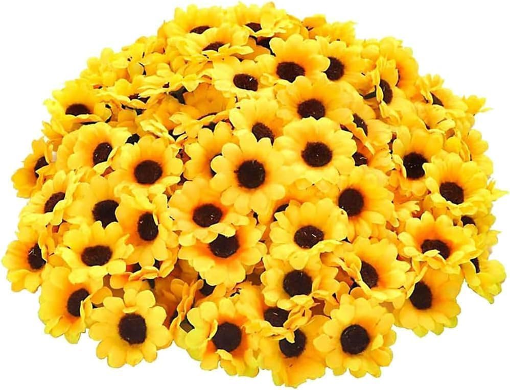 100 Pcs Artificial Sunflower Heads, Yellow Artificial Flower Heads Mini Fake Sunflower Decorative Fabric Flowers Craft Flo...