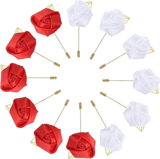MECCANIXITY 12 Pcs Groom Boutonnieres Rose Boutonnieres Pins for Men Wedding Ceremony Artificial Faux Flower Anniversary F...