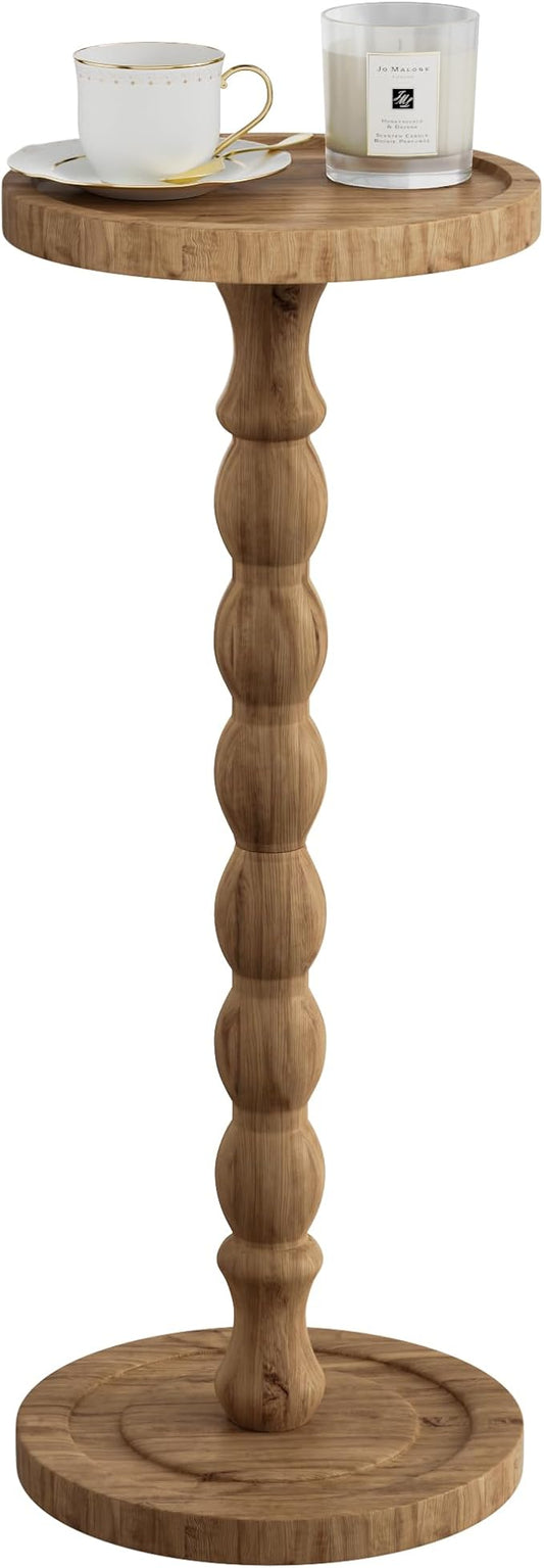 iFaveorr Small Side Table, Rubberwood‌ Drink Table for Small Spaces, Solid Wood Pedestal Coffee Tables, Round End Tables f...