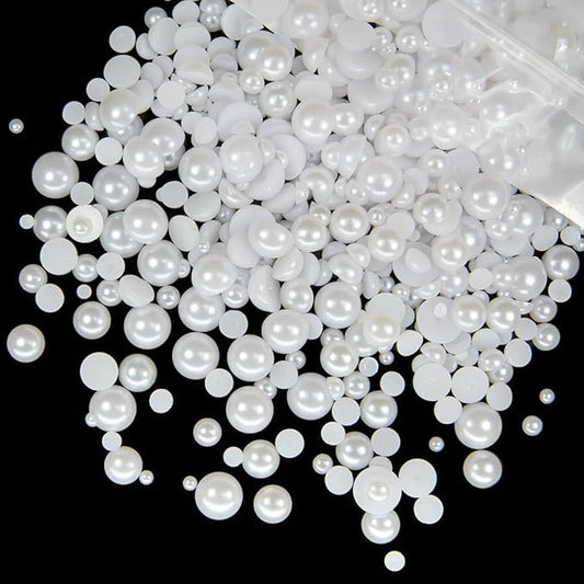 qiipii 51g White Half Pearls for Crafting 4mm 5mm 6mm 8mm 10mm Mix Sizes Pure White Flatback Round Beads Charms for Nails ...
