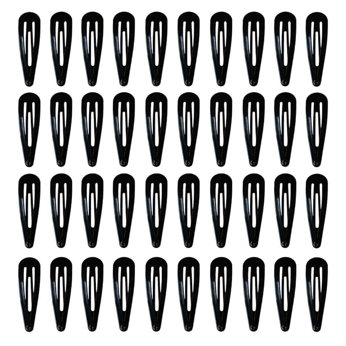 40 Pack Black 2 Inch Barrettes Women Metal Snap Hair Clips Accessories