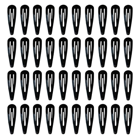 40 Pack Black 2 Inch Barrettes Women Metal Snap Hair Clips Accessories