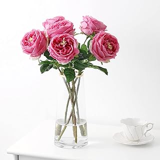 UKELER Real Touch Austin Roses 4 Pcs Artificial Flowers Rose Red Fake Silk Flowers for Home Decor Flower Arrangement Weddi...