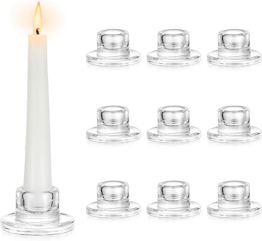 Hewory Glass Taper Candle Holders: 10 PCS Candlestick Holders Clear Short Tapered Candle Holder Set - Candle Stick Holder ...