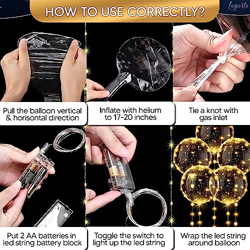 10 Pcs LED Balloons Light Up Balloons for Parties – Clear 18" Balloon with Gold String Lights & Individual Switch – Light ...